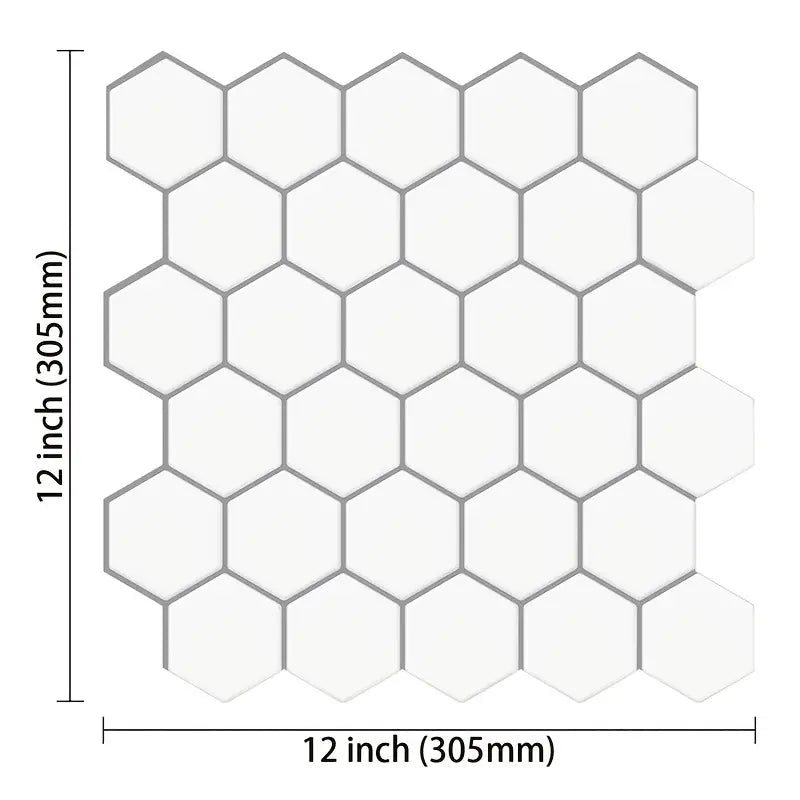 3D Self-Adhesive White Hexagon Wall Tile Stickers