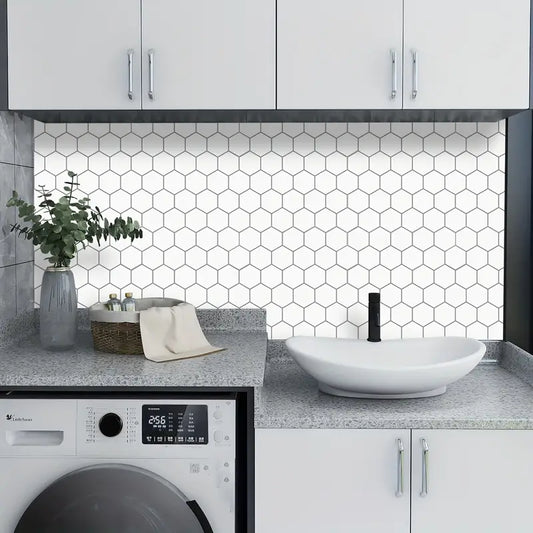 3D Self-Adhesive White Hexagon Wall Tile Stickers